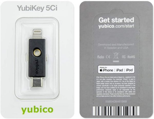 YubiKey 5Ci - Two Factor Authentication Android/PC/iPhone Security Key, Dual Connectors for Lighting/USB-C - FIDO Certified USB Password Key, Protect Online Accounts