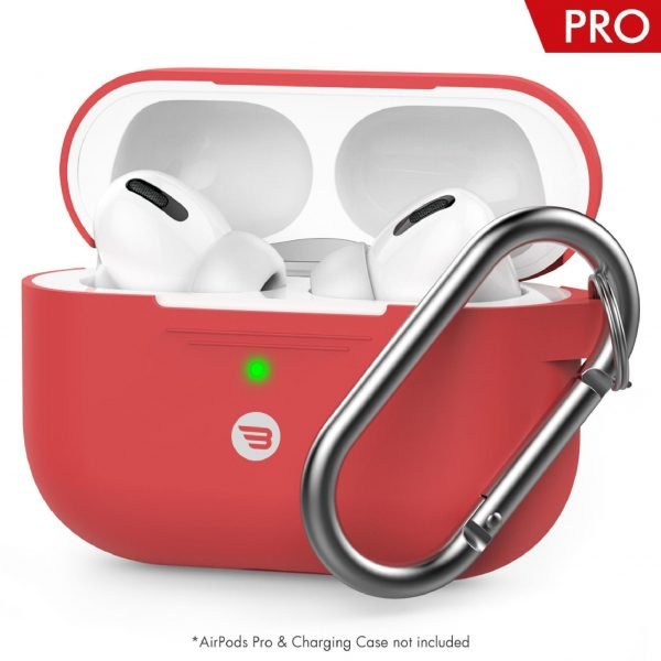 Baykron AirPods Pro Shock Proof Protective silicone Case with carabiner Red