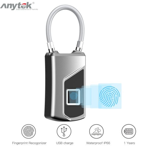 Anytek L1 Keyless Fingerprint Padlock Waterproof Suitcase Bag Locker Lock