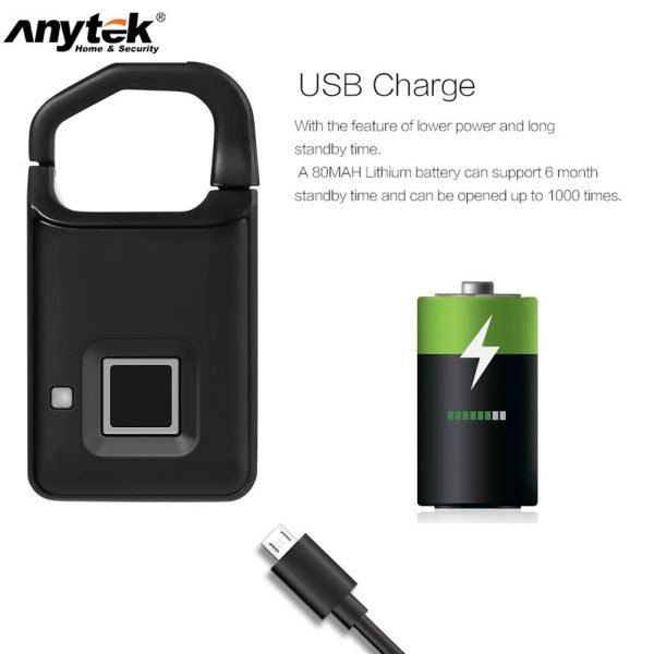 Anytek P4 Fingerprint Lock USB Charging Smart Keyless Anti-Theft Padlock