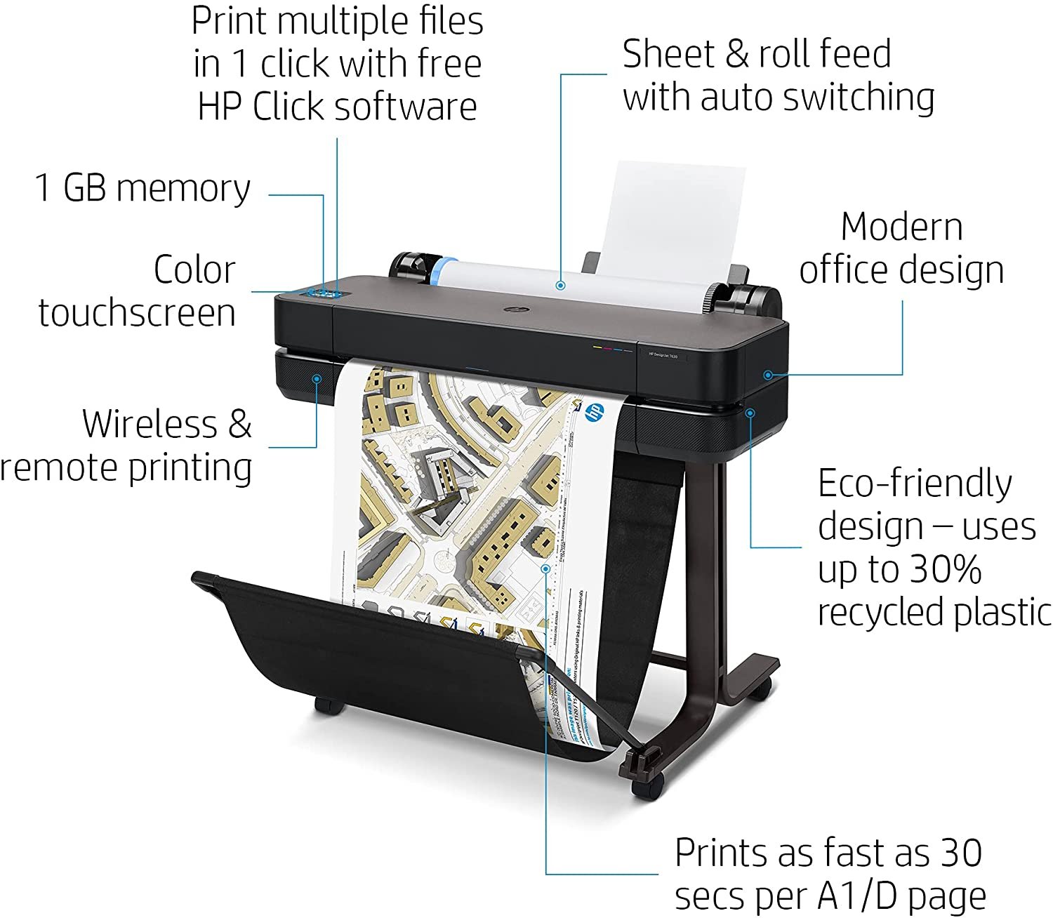 HP DesignJet T630 Large Format Wireless Plotter Printer