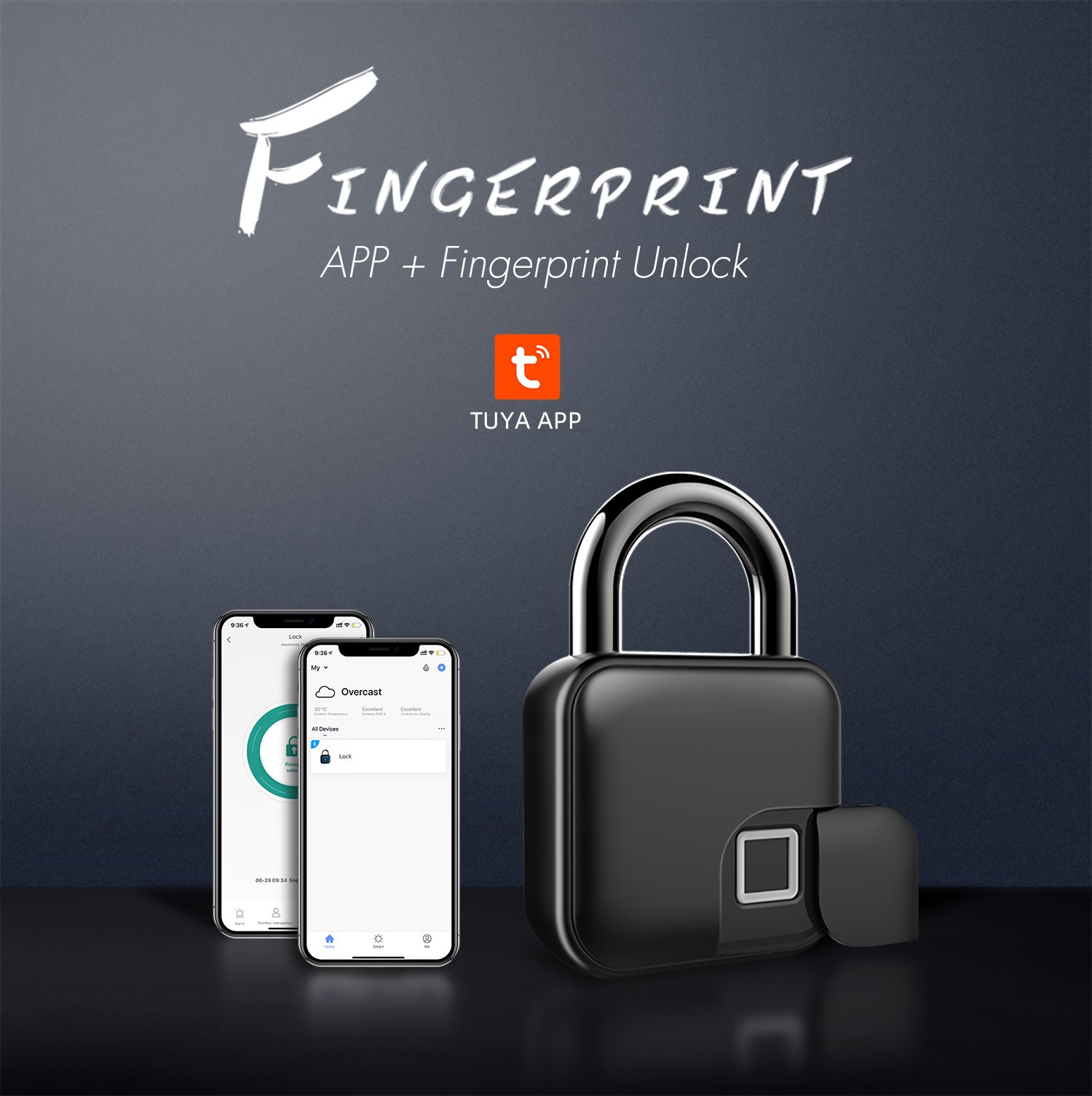 Anytek L3+ Tuya App Smart Keyless Fingerprint Padlock Door Luggage Case Security Lock+Bluetooth