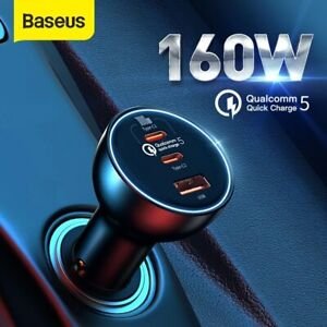 Baseus Qualcomm? Quick Charge? 5 Technology Multi-Port Fast Charge Car Charger C+C+U 160W set Gray(with Baseus Xiaobai series fast charging Cable Type-C