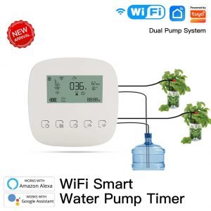 WiFi Water Pump Tuya Smart Watering Machine Automatic Micro-Drip Irrigation System Dual Pump Watering Timer Plants AC Water Controller System Irrigation Tool For Home Office Potted Plants Voice Control Via Alexa Google Home