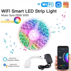 WiFi Smart LED Light Strip RGB Strip Light 5050 Controller Music Sync Mic Sound Color Changing Smart Life App Remote Control Voice Control by Alexa Google Home WLS-X-RGB-EU-5M-EN