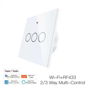 WiFi RF433 Smart 3 Gang Light Touch Switch 2 Way Multi-Control Neutral Wire Required WRS-UK3-WH-MS
