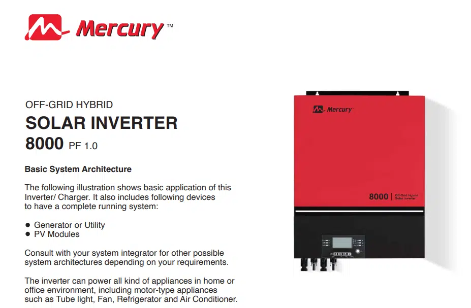 MERCURY 8KVA 48V SOLAR HYBRID INVERTER MPPT IN NIGERIA