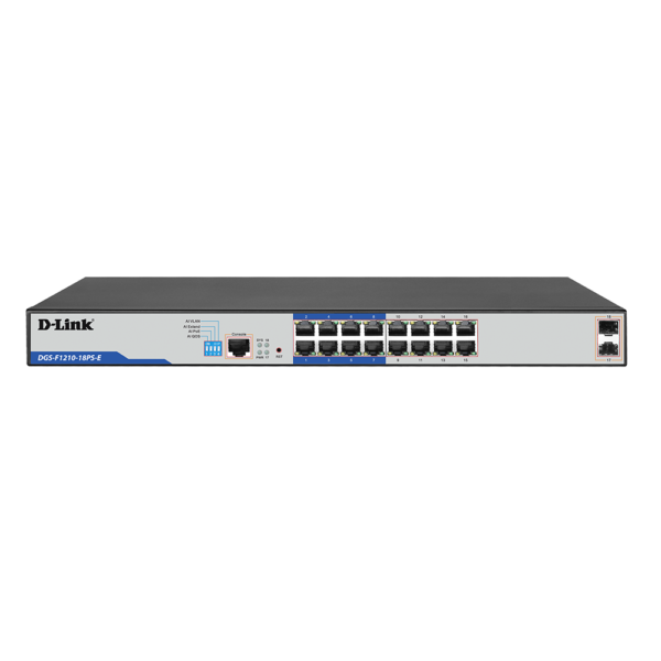 D-LINK DGS-F1210-18PS-E Switch with 16 PoE+ Ports (8 Long Reach 250m)