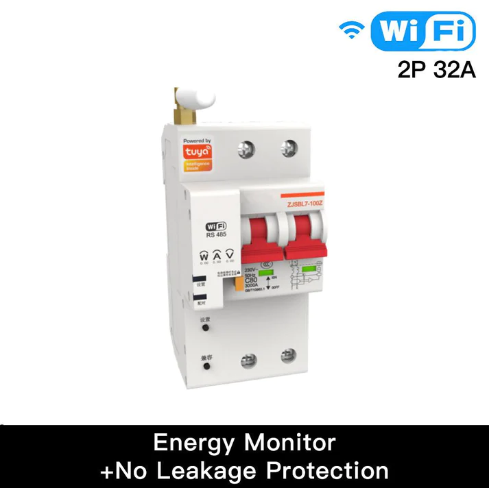 Moes WiFi Smart Circuit Breaker IoT Air Switch Overload Short Circuit Surge Protection - Energy Monitor + Leakage Protection