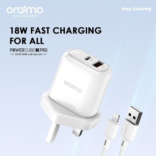 Oraimo Charger 18w Fast Charging For All OCW-U94D+L53