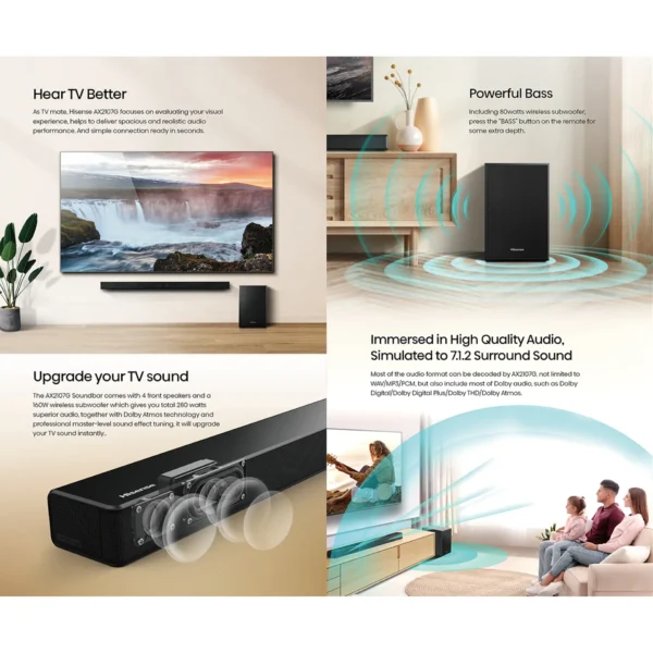 Hisense Soundbar with Subwoofer 160W 2.1CH (AX2107G) HISAUD2107G-AX