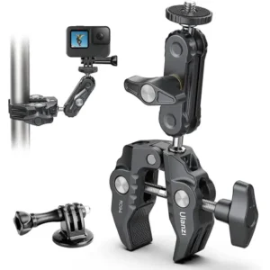 The R094 Super Clamp from Ulanzi is a multifunctional clamp that includes a 2.6″ ball head arm. This combo supports up to 3.3 lb and can be used for mounting a 1/4″-20 threaded camera accessory, small light, or other component on a surface measuring 0.5 to 2.4″ in width. The clamp arm incorporates a 360° mini ball head at each end, enabling you to position your accessory at almost any angle.