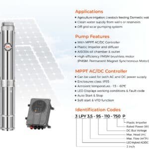 Leo LPY-P 3'' 4'' Solar Borehole Pump Hybrid AC/DC