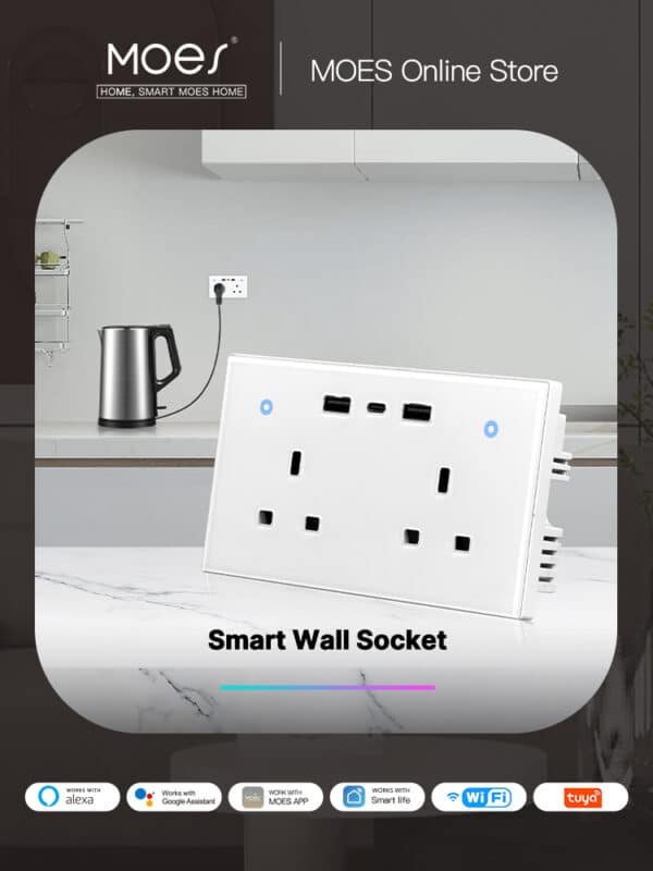 Moes Wifi Dual UK Socket WK-UK2-2A1C-WH