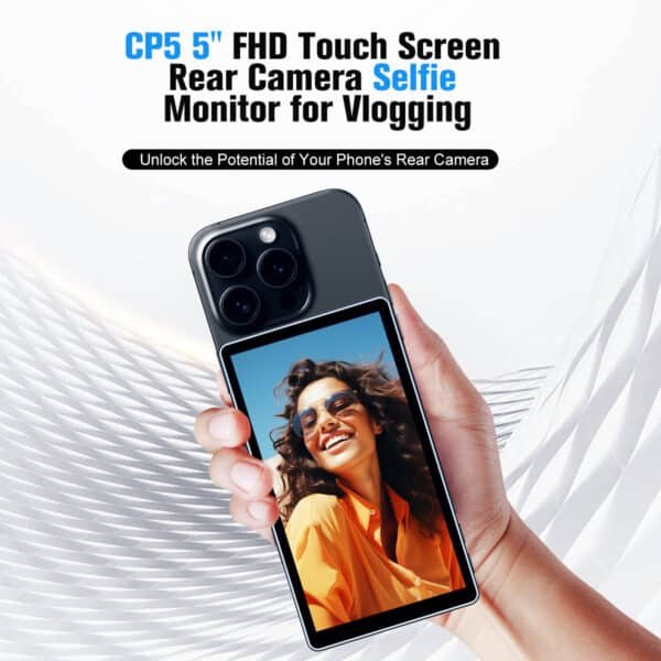 Shimbol CP5 5 inch FHD touch screen rear camera selfie monitor with magnetic cover.