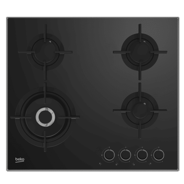 BEKO HCLW64222S 60CM 3 GAS +1 WOK ON BLACK GLASS HOB