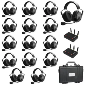 CAME-TV KUMINIK8 Duplex Digital Wireless Intercom Headset Distance up to 1500ft (450 Meters) with Hardcase – Dual Ear 15 Pack