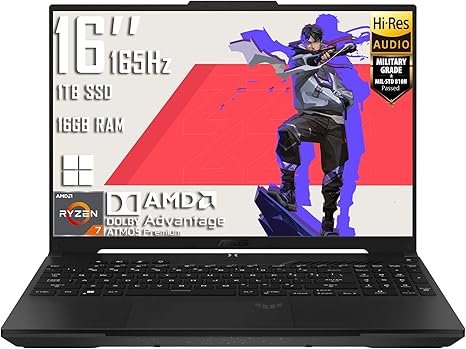 ASUS TUF GAMING A16 (FA617NT-A16 R77700) AMD Ryzen 7 7735HS (3.20GHz - 4.75GHz) Processor 16 165Hz (7ms) Full HD+ IPS-level (1920 x 1200) Anti-Glare 100% sRGB Display 16GB (2x 8GB) DDR5 4800MHz Memory 512GB