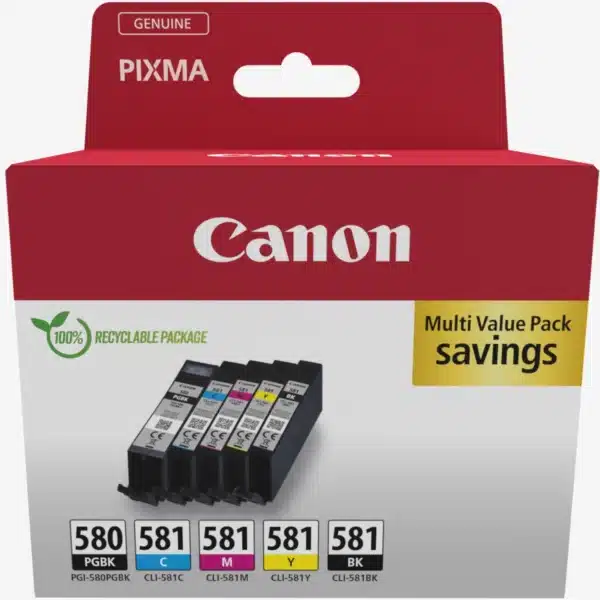 Canon PGI-580BK CLI-581 BK C M Y Pigment + Ink Cartridge Multi Pack