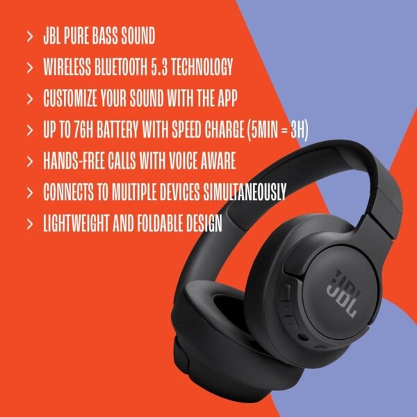 JBL Tune 720 BT Wireless Over - Ear Headphones With JBL Pure Bass Sound