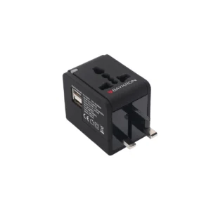 BAYKRON 2.5A Universal World Travel Adapter with dual 2.4A USB charging ports - Black