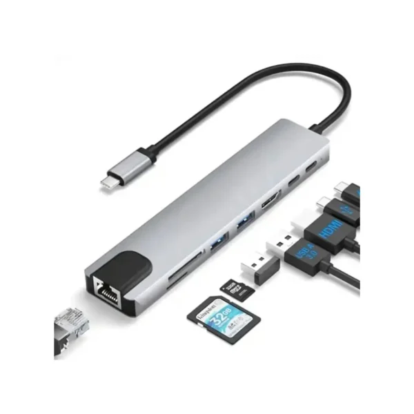 Generic 8-In-1 USB Type C Dock With 4K HDTV HDMI USB 3.0 USB C HUB features USB-C charging port with power supply function, USB3.0 interface, USB2.0 interface, PD fast charging interface, USB-C data interface, 4K HDMI interface, SD / TF card reader slotson and RJ45 Ethernet port. You can connect keyboard, mouse, USB driver, external hard drive to your Type-C device.