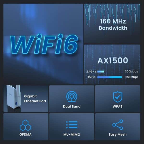 Technical Details Brand ‎Tenda Manufacturer ‎Tenda Model ‎A23 Compatible Devices ‎Security Camera, Tablet Special Features ‎MU MIMO, Dual Band, Access Point Mode Mounting Hardware ‎1 * Dual-Band Wi-Fi 6 Range Extender, 1 * Quick Installation Guide Number of items ‎1 Batteries Required ‎No Data Transfer Rate ‎1500 Gigabits Per Second Wireless Type ‎802.11ax Package Dimensions ‎19.4 x 11.6 x 9.2 cm; 360 Grams Item Weight ‎360 g Manufacturer ‎Tenda ASIN ‎B0CFV3MTG2 Item Model Number ‎A23 Date First Available ‎3 April 2024