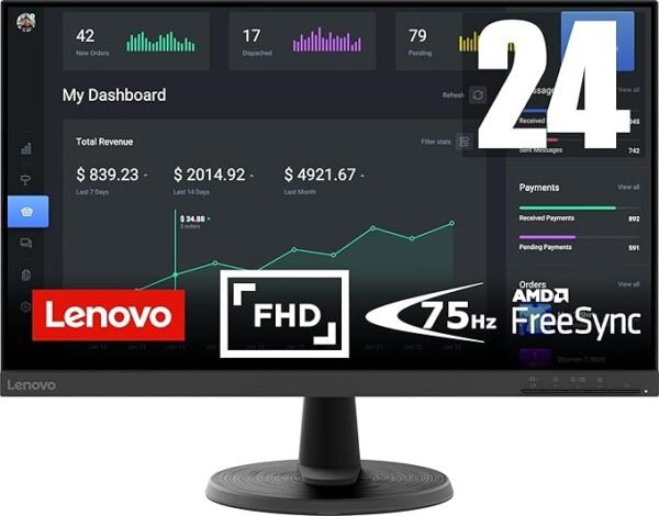 LENOVO D24-45 FHD WLED 24 DISPLAY WITH 5MS RESPONSE TIME HDMI AND VGA AND VESA MOUNT AND TILT ADJUSTABLE MONITOR WITH LOW BLUE LIGHT FOR EYE