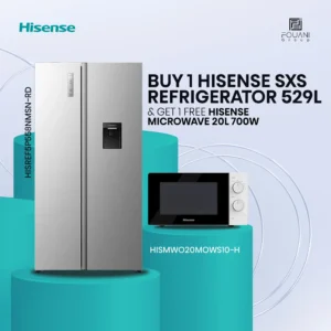 Features & Compatibility Hisense 529L Side by side Refrigerator RD5P558NMSN Hisense 529L Side by side Refrigerator RD5P558NMSN comes with an efficient cooling system that ensures that your foodstuff remains fresh. It creates more storage space without increasing the external dimensions or compromising energy efficiency. Hisense 529L Side by side Refrigerator RD5P558NMSN makes sure that all your food is properly cooled – wherever it is in the fridge. An All-around Cooling system continually checks the temperature and blows out cold air. It cools the fridge evenly from corner to corner, so every item of food stays fresher for longer. Give your home a stylishly integrated and modern look. Its sleek and seamless counter-depth design will fit perfectly with the dimensions of your existing appliances and cabinetry to create a harmonious kitchen interior. Description: 529L Inverter Compressor Water dispenser Total no frost Multi Air Flow System Adjustable shelves LED Light LED Internal control display Super Cooling Super Freezing dimensions 911(W)x615(D)x1786(H)mm