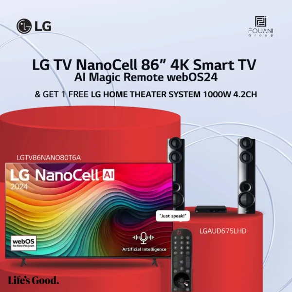 LG TV NanoCell 86 Inch NANO80T6A 4K Smart TV AI Magic Remote webOS24