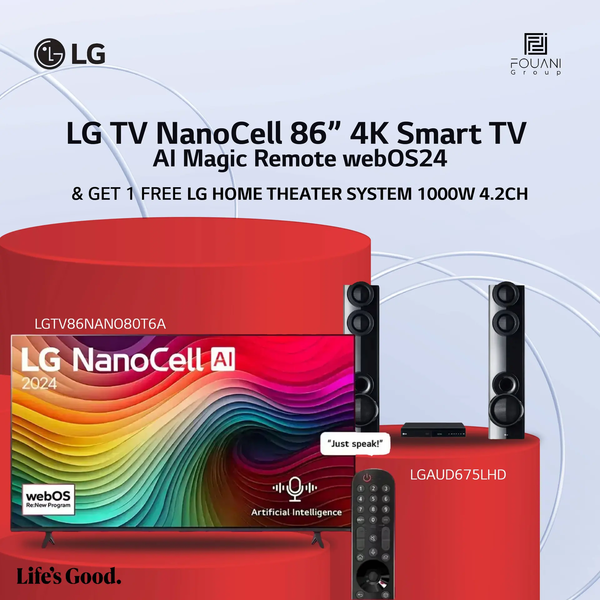 LG TV NanoCell 86 Inch NANO80T6A 4K Smart TV AI Magic Remote webOS24 LGTV86NANO80T6A