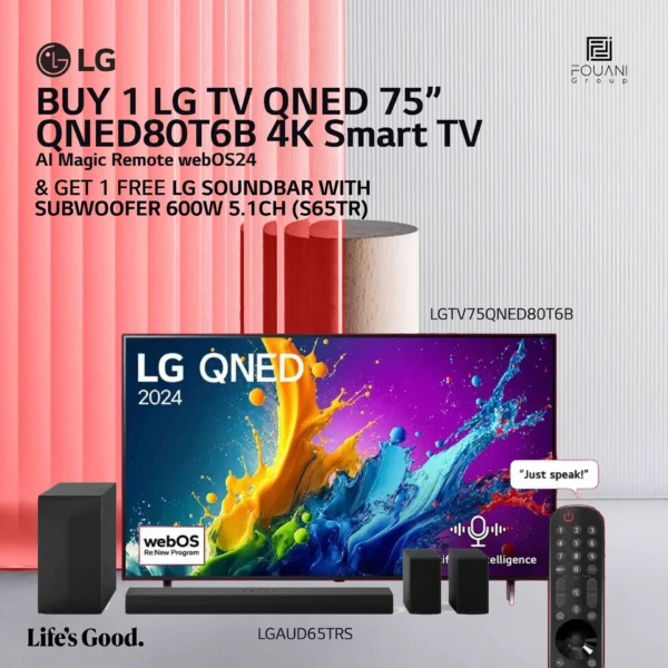 LG TV QNED 75 Inch QNED80T6B 4K Smart LGTV75QNED80T6B