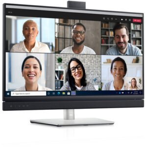DELL C2722DE 27 16:9 IPS Video Conferencing Monitor DisplayPort cable - DisplayPort to DisplayPort USB-C cable USB 3.2 Gen 1 upstream cable - USB Type A to B Full HD IR Webcam noise-cancelling microphones and dual 5W speakers Built-in HDMI DisplayPort USB Type-C and RJ45 ports.