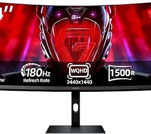 XIAOMI Curved Gaming Monitor 34-inch 180Hz High Reshed Rate 1ms Fast FreeSync Premium Professional Calibration 95% DCI-P3 100% sRGB* Low Blue Light Computer Screen Monitor Desktop Monito