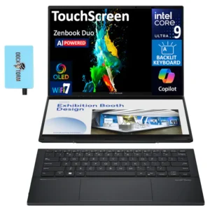 Asus Zenbook Duo UX8406CA-IS99T Dual 14” OLED 3K 120Hz Touch Display Inkwell Gray - Intel Core Series2 Ultra9-285H 15th gen 16cores (16 processor threads) 2TB PCIe NVMe GEN4x4 M.2 SSD 32GB LPDDR5X 7467MHz RAM Intel Arc Graphics DUAL 14.0-inch, 3K (2880 x 1800) OLED 16:10 aspect ratio, 0.2ms response time 120Hz refresh rate 500nits HDR peak brightness 100% DCI-P3 color gamut 1,000,000:1 1.07 billion colors PANTONE Validated Glossy display 70% less harmful blue light Touch screen (Screen-to-body ratio)91% With stylus support Backlit Detachable Bluetooth Keyboard with Built-in Kickstand and Precision touchpad Asus Precision Stylus Pen AI Sense Camera with Face Unlock World First Super Revolutionary Dual OLED Display Thin lightweight Laptop