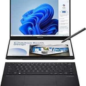Asus Zenbook Duo UX8406CA-PS99T Dual 14” OLED 3K 120Hz Touch Display Inkwell Gray - Intel Core Series2 Ultra9-285H 15th gen 16cores (16 processor threads) 1TB PCIe NVMe GEN4x4 M.2 SSD 32GB LPDDR5X 7467MHz RAM Intel Arc Graphics DUAL 14.0-inch, 3K (2880 x 1800) OLED 16:10 aspect ratio 0.2ms response time 120Hz refresh rate 500nits HDR peak brightness 100% DCI-P3 color gamut 1,000,000:1, 1.07 billion colors, PANTONE Validated Glossy display 70% less harmful blue light Touch screen (Screen-to-body ratio)91% With stylus support Backlit Detachable Bluetooth Keyboard with Built-in Kickstand and Precision touchpad Asus Precision Stylus Pen AI Sense Camera with Face Unlock World First Super Revolutionary Dual OLED Display Thin lightweight Laptop