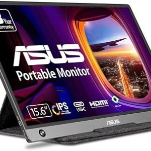 ASUS ZenScreen 15.6” 1080P Portable USB Monitor (MB16AH-Z) - FHD IPS USB Type-C Micro-HDMI Eye Care Speakers Tripod Mountable Anti-Glare Surface Protective Sleeve Travel Monitor Built-in Battery w/Smart Cover External Monitor for Laptop MacBook & Phones