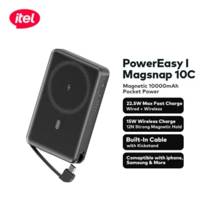 itel A1820 PowerEasy 1 MagSnap 10C Dual Fast Charger 22.5W + 15W 10000mah 12N Strong Magnetic Hold Built-In Cable