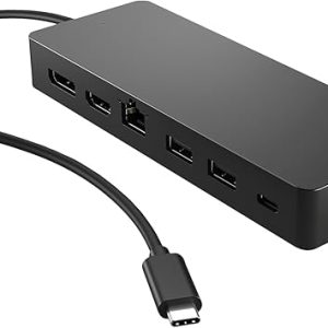 HP Universal USB-C Multiport Hub* (M93490-001): –It Keep your PC charged via the USB-C passthrough while powering up or connecting data through the 7 total ports; 1 USB Type-C 5Gbps signaling rate; 2 USB Type-A 5Gbps signaling rate; 1 HDMI 2.0; 1 DisplayPort 1.2; 1 USB Type-C pass through (up to 65 W USB Power Delivery); 1 RJ-45 (10/100/1000 Mbps)