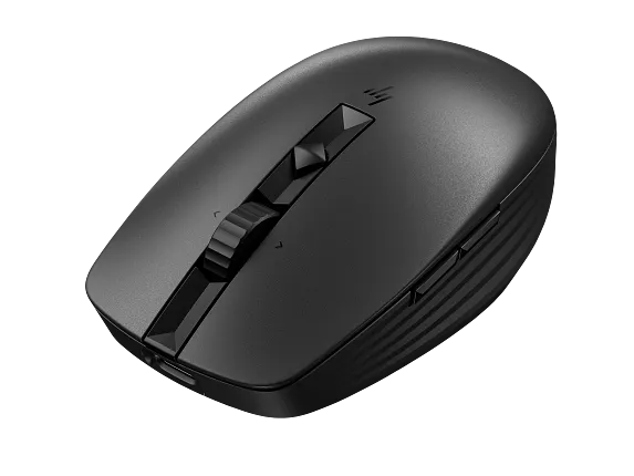 HP 710 Rechargeable Silent Bluetooth Mouse (Flagship premium mouse · executives / multi-device professionals) –BLUETOOTH 5.0 + USB DONGLE SILENT CLICK DESIGN MULTI-DEVICE SUPPORT (UP TO 3 DEVICES) FAST CHARGING UP TO 90 DAYS BATTERY LIFE TRACKS ON GLASS BLACK PN: 6E6F2AA