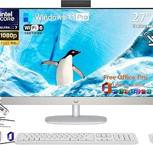 HP 27" All-in-One 27-cr1041nh PC (Premium touchscreen AIO · reception / executive desk / touch-first productivity users) –Intel Core Ultra 5 125U (up to 4.30GHz) 8GB DDR5-5600 RAM (UPGRADABLE) 512GB PCIe NVMe M.2 SSD (UPGRADABLE) |27" FHD (1920×1080) IPS TOUCHSCREEN Display Intel Integrated Graphics |WIRED KEYBOARD + MOUSE INCLUDED FreeDOS Shell White PN: C36YPEA