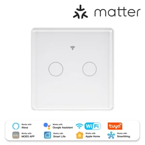 Moes Tuya Matter Wifi Smart light Switch 2.5D Glass panel Neutral Wire Required UK Version MWS-UK2-3D-WH-MS