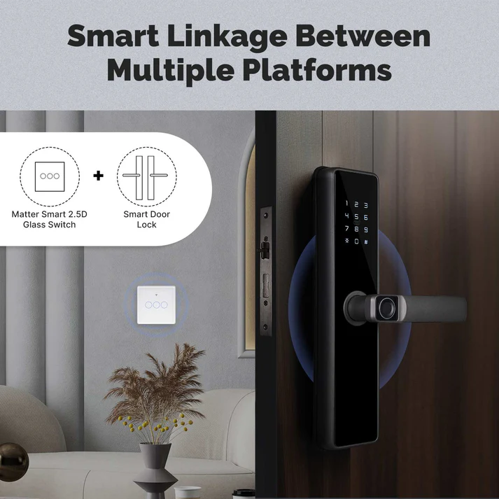 Moes Tuya Matter Wifi Smart light Switch 2.5D Glass panel Neutral Wire Required UK Version MWS-UK1-3D-WH-MS