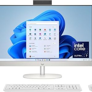 HP 27-cr1180 All-in-One Desktop PC (Premium AI All-in-One · home / office productivity) –Intel Core Ultra 7 155U Processor (Series 1 up to 4.80GHz) 16GB DDR5-5600 RAM (1×16GB UPGRADABLE) 512GB PCIe NVMe M.2 SSD (UPGRADABLE) 27" FHD (1920×1080) TOUCHSCREEN Display Intel Graphics Windows 11 Home HP 510SP Wireless Keyboard & Mouse Combo Shell White PN: B88DKAA#ABA
