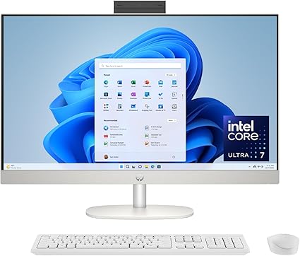 HP 27-cr1180 All-in-One Desktop PC (Premium AI All-in-One · home / office productivity) –Intel Core Ultra 7 155U Processor (Series 1 up to 4.80GHz) 16GB DDR5-5600 RAM (1×16GB UPGRADABLE) 512GB PCIe NVMe M.2 SSD (UPGRADABLE) 27