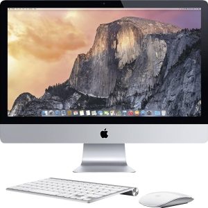 , it features 8GB DDR3 RAM, a 1TB SSD, and a large 27-inch IPS display. The system is ideal for office productivity, multimedia, photo editing, and general computing. Key Features Processor: Intel® Core™ i5 (4th Generation) Processor Speed: 3.5 GHz Quad-Core Operating System: macOS (Upgradeable to the latest supported macOS version) Memory: 8GB DDR3 RAM (Upgradeable) Storage: 1TB SSD Graphics: AMD Radeon™ R9 M290X or M295X (configuration dependent) Display: 27-inch IPS Display Colour: Silver Release Year: Late 2014 Performance Intel® Core™ i5 Quad-Core 3.5 GHz Base Clock Turbo Boost up to 3.9 GHz Suitable for: Office productivity Graphic design Photo editing Multimedia Programming Everyday business applications Memory & Storage 8GB DDR3 RAM User-upgradable memory (up to 32GB officially) 1TB SSD Fast SSD storage significantly improves boot and application loading times. Display 27-inch IPS Display Resolution: 5120 × 2880 (Retina 5K model), or 2560 × 1440 (standard model) depending on the exact configuration. IPS Technology LED Backlighting Wide viewing angles Graphics Configuration varies by model and may include: AMD Radeon™ R9 M290X (2GB GDDR5) AMD Radeon™ R9 M295X (4GB GDDR5) Connectivity Wi-Fi 802.11ac Bluetooth® 4.0 Gigabit Ethernet Ports 2 × Thunderbolt 2 4 × USB 3.0 SDXC Card Slot Gigabit Ethernet 3.5 mm Headphone Jack Camera & Audio FaceTime HD Camera Stereo Speakers Dual Microphones Dimensions & Weight Dimensions (H × W × D): 516 × 650 × 203 mm Weight: Approximately 9.5 kg Ideal For Home users Business professionals Students Designers Small businesses Benefits Large 27-inch display for multitasking. Fast 1TB SSD provides excellent responsiveness. Upgradeable memory extends the system's lifespan. Premium aluminium all-in-one design. Reliable macOS experience for productivity and creative work. Specifications Summary Feature Specification Model Apple iMac 27-inch (Late 2014) Processor Intel® Core™ i5 Quad-Core 3.5GHz Memory 8GB DDR3 RAM (Upgradeable) Storage 1TB SSD Graphics AMD Radeon™ R9 M290X/M295X (Configuration Dependent) Display 27-inch IPS (Retina 5K or QHD, model dependent) Operating System macOS Wireless Wi-Fi 802.11ac, Bluetooth 4.0 Release Year Late 2014