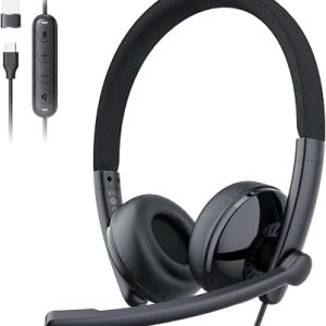 EMEET Genius Call HS50 On‑Ear Headset 270° Rotatable Noise‑Cancelling Boom Mic USB‑C USB‑A Plug‑and‑Play In‑Line Volume & Mute Controls Lightweight (~125–126 g) Compatible with PC Mac Tablets Smartphones E2008111