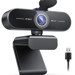 EMEET SmartCam C60E 4K Webcam 4K UHD (3840×2160) @ 30 FPS Dual Noise-Cancelling Mics Phase‑Detection Autofocus (PDAF) 73° Field of View USB‑A Plug & Play Privacy Cover + Adjustable Mount (Clip or Tripod) E3402111