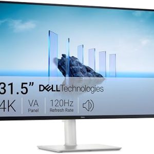 Dell 32 Plus 4K Monitor - S3225QE 31.5 inches (flat VA panel) 4K UHD (3840 x 2160) Up to 120Hz 3.000:1 (typical) Color 99% sRGB 95% DCI-P3 AMD FreeSync Premium Integrated dual speakers (10W total) Comfort View Plus hardware-level low blue light