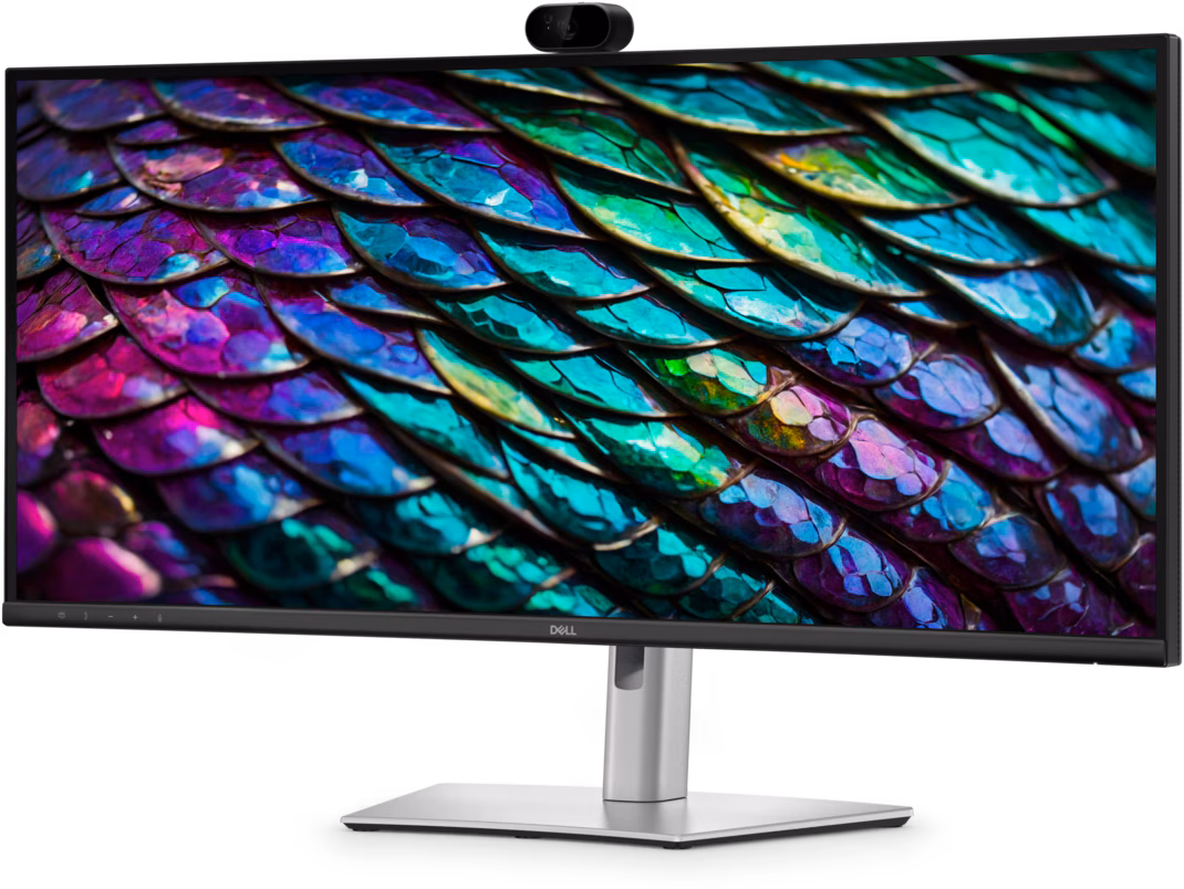 DELL PRO P 34 USB-C HUB CONFERENCING CURVED MONITOR P3426WEB WQHD (3440 X 1440) 100Hz REFRESH RATE 5MS RESPONSE TIME INBUILT KVM SWITCH INBUILT USB HUB WEBCAM MICROPHONE 2 X 5W SPEAKERS FULL ERGONOMIC ABILITY
